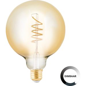 EGLO E27 LED spiraal filament lamp dimbaar, amber vintage Edison globe gloeilamp voor retro verlichting, 4 Watt (25w equivalent), 245 Lumen, lichtbron warm wit, 2200 Kelvin, G125, Ø 12,5 cm