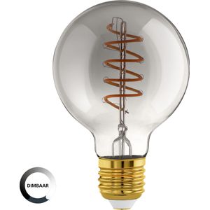 EGLO E27 LED spiraal filament lamp dimbaar, vintage Edison globe gloeilamp in zwart-transparant voor retro verlichting, 4 Watt, 100 Lumen, lichtbron warm wit, 2200 Kelvin, G80, Ø 8 cm