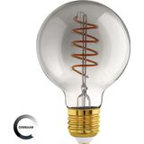 EGLO E27 LED spiraal filament lamp dimbaar, vintage Edison globe gloeilamp in zwart-transparant voor retro verlichting, 4 Watt, 100 Lumen, lichtbron warm wit, 2200 Kelvin, G95, Ø 9,5 cm