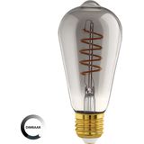 EGLO E27 LED spiraal filament lamp dimbaar, vintage Edison gloeilamp in zwart-transparant voor retro verlichting, 4 Watt, 100 Lumen, lichtbron warm wit, 2000 Kelvin, ST64, Ø 6,4 cm