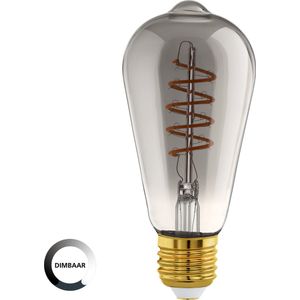 EGLO E27 LED spiraal filament lamp dimbaar, vintage Edison gloeilamp in zwart-transparant voor retro verlichting, 4 Watt, 100 Lumen, lichtbron warm wit, 2000 Kelvin, ST64, Ø 6,4 cm