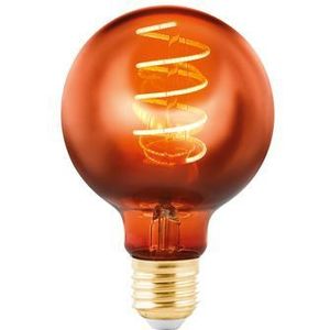 EGLO E27 LED spiraal filament lamp dimbaar, vintage Edison globe gloeilamp koper voor retro verlichting, 4 Watt, 30 Lumen, lichtbron warm wit, 2000 Kelvin, G80, Ø 8 cm