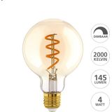 EGLO E27 LED spiraal filament lamp dimbaar, amber vintage Edison globe gloeilamp voor retro verlichting, 4 Watt (15w equivalent), 145 Lumen, lichtbron warm wit, 2000 Kelvin, G60, Ø 6 cm