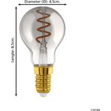 EGLO LED Lamp - E14 - Ø 4,5 cm - P45 - Smoke - 2000K - Dimbaar