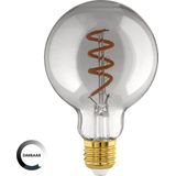 EGLO - E27 - LED Spiraal Filament Lamp - Rookglas - Dimbaar - 4 Watt - 100 Lumen - Warm Wit - G60 - Ø 6 cm