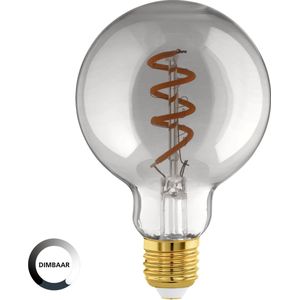 EGLO E27 gloeilamp, dimbaar, spiraal, led, globe, vintage, zwart, helder, retro design, 4W, 100 lumen, warm wit, 2000 K, Edison G60, Ø 6 cm
