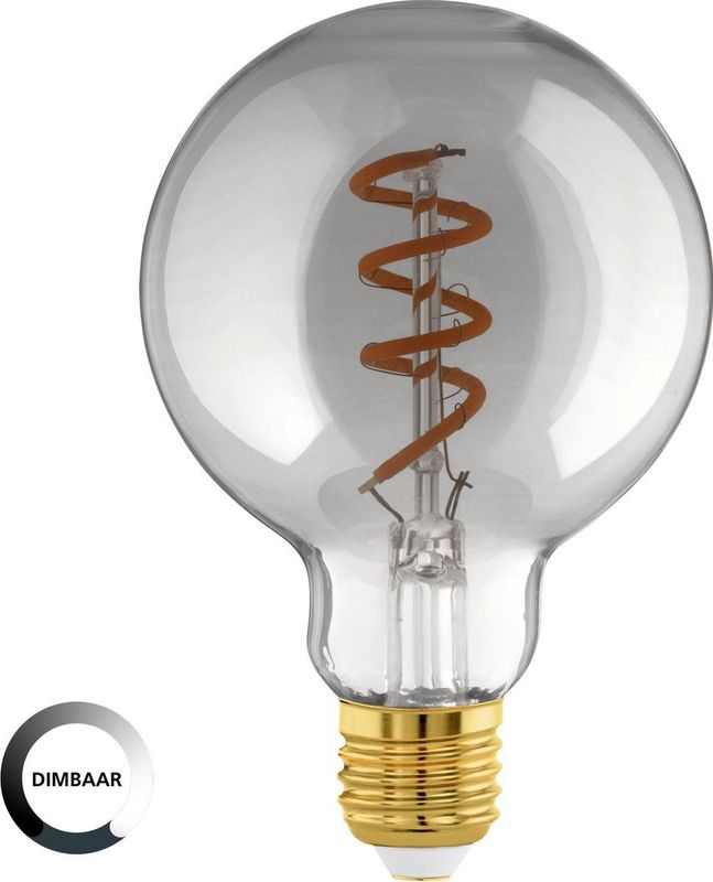 EGLO - E27 - LED Spiraal Filament Lamp - Rookglas - Dimbaar - 4 Watt - 100 Lumen - Warm Wit - G60 - Ø 6 cm