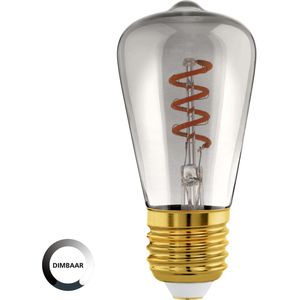 EGLO E27 LED spiraal filament lamp dimbaar, vintage Edison gloeilamp voor retro verlichting, rookglas, 4 Watt, 100 Lumen, lichtbron warm wit, 2000 Kelvin, ST48, Ø 4,8 cm