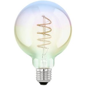 EGLO Filament LED lamp E27, gloeilamp dimbaar van iriserend glas met spiraalvormige LED's, globe lichtbron regenboog, 4 Watt, 200 Lumen, warm wit, 2000 Kelvin, G95, Ø 9,5 cm