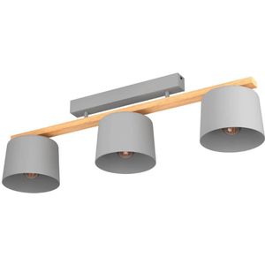 Plafondlamp Montgomery, moderne plafondlamp van metaal/hout in zwart/naturel, lamp in industriële stijl, retro/vintage lamp 5 lampen met houten balken, 5 x E27-fitting. zonder lamp