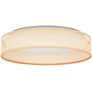 EGLO LED plafondlamp Luppineria, opbouw plafond lamp met lampenkap van bamboe, ronde boho woonkamerlamp van natuurlijk hout en wit kunststof, plafondverlichting warm wit