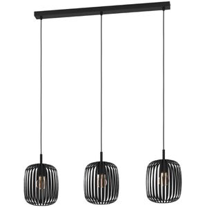 EGLO Hanglamp Romazzina, 3-lichts pendellamp eettafel, lamp hangend voor woonkamer en eetkamer, eettafellamp van zwart metaal, E27 fitting
