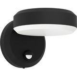 EGLO LED buitenlamp Fornaci, wandlamp voor buiten met bewegingssensor en schemersensor, wandspot met indirect downlight, wand buitenverlichting, zwart metaal en wit kunststof, warm wit, IP44