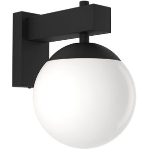 EGLO Buitenlamp Bufalata, kogel wandlamp, wandspot voor buiten, wand buitenverlichting van zwart metaal en wit kunststof, E27 fitting, IP44