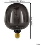 EGLO - LED Lichtbron - Zwart Glas - Dimbaar - E27 Fitting - 2000K