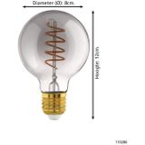 EGLO connect.z Smart LED Lamp -E27 - Ø 8 cm - Smoke - Rookglas - 2000K - Dimbaar - Zigbee