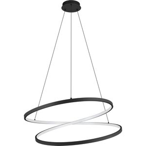Eglo LED hanglamp Ruotale, pendellamp boven eettafel, gebogen eetkamerlamp, metalen ring hangarmatuur in zwart, warm wit, Ø 70 cm