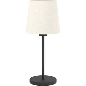 EGLO tafellamp Febres, nachtlampje met stoffen lampenkap, tafel lamp slaapkamer, woonkamerlamp van metaal in zwart en bouclé stof in wit, E27 fitting