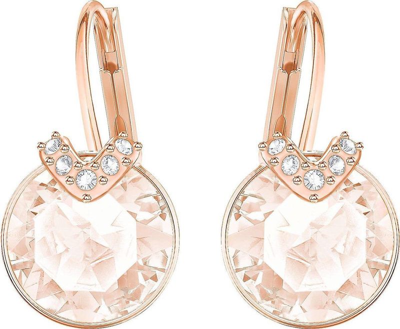 Swarovski - Bella V - Oorhangers - Goudkleurig - Ronde Slijpvorm - Roségoudkleurige Toplaag
