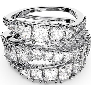 Swarovski Twist Wrap Ring, Verschillende Slijpvormen, Wit, Rodium Toplaag