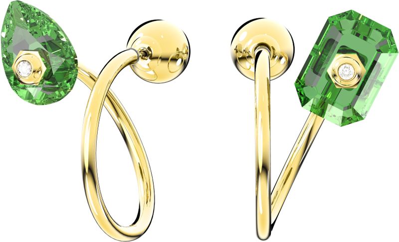 Swarovski - Numina Oorhangers - Groen - Goudkleurige Toplaag - Asymmetrisch Ontwerp