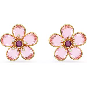 Swarovski Florere Oorknopjes, Bloem, Roze, Goudkleurige Toplaag