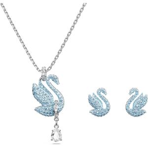 Swarovski - Zwaan Collectie - Oorbellen en Halsketting - IJsblauw - Gerhodineerd Metaal