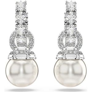 Swarovski Matrix Oorhangers, Crystal Pearl, Ronde slijpvorm, Wit, Rodium toplaag