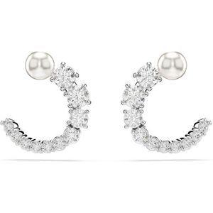 Swarovski Matrix ringoorbellen, Crystal Pearl, Ronde slijpvorm, Wit, Rodium toplaag