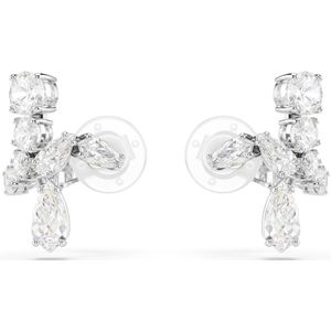 Swarovski Matrix oorhangers, verschillende maten, wit, gerhodineerd metaal, Rhodium plated, kubieke zirkonia, siliconen, kristal