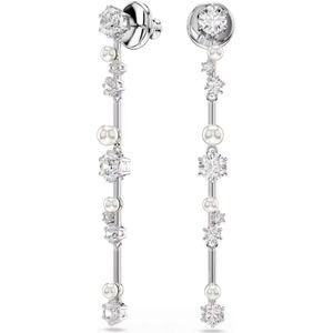 Swarovski Constella Oorhangers, Crystal Pearl, Ronde slijpvormen, Wit, Rodium toplaag