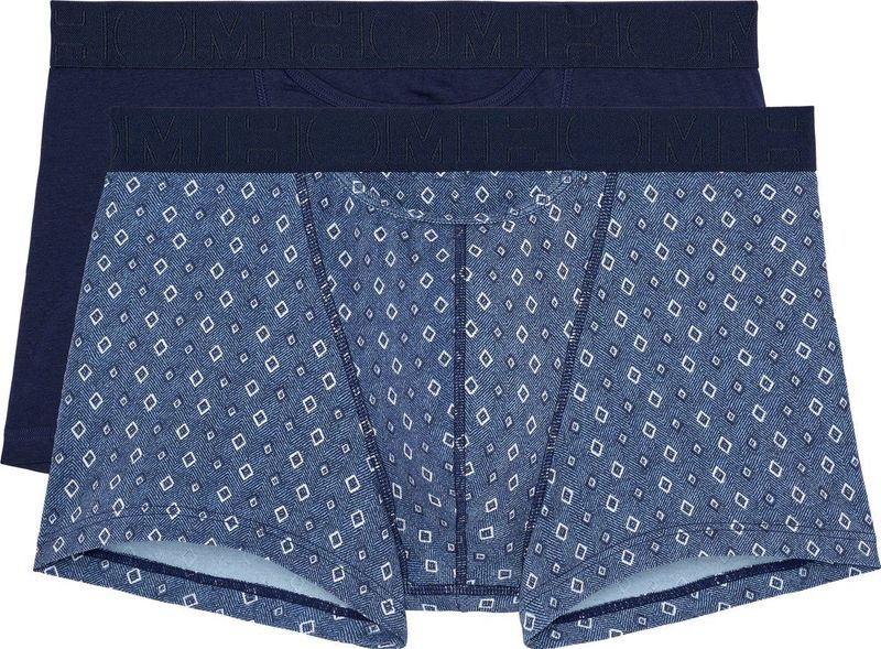 HOM - Boxershorts - Navy en Denim Print - Katoen en Elastan - 2-Pack