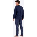 HOM - Lange Pyjama Kenny - Marine Uni - Pyjama Set voor Heren - Bloemenprint Onder