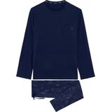 HOM - Lange Pyjama Kenny - Marine Uni - Pyjama Set voor Heren - Bloemenprint Onder
