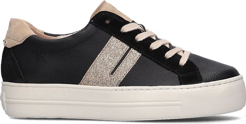 Paul Green - Sneakers - Zwart - Rundnappaleer met Suède en Glitterdetails