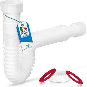 Flexibele afvoerslang voor wastafel en gootsteen incl. adapter - 1 1/4"" of 1 1/2"" - Ø 32 of 40 mm - buisifon wit - sifon voor badkamer en keuken - flexibel van 330-690 mm