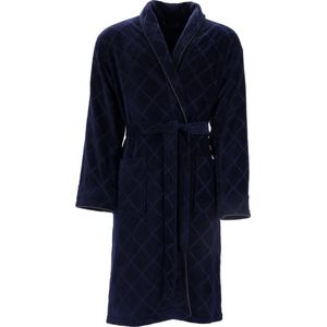 Badjas - Marineblauw - 100% Katoen - Klassiek Ruitpatroon