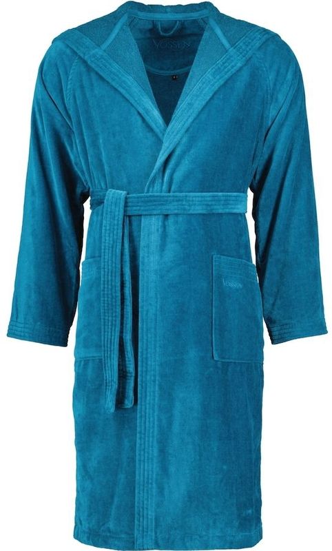 Vossen Unisex-Bademantel Texas, ideal für Sauna & Spa, Hotelbademantel, Morgenmantel, Kurzform, Webvelours, Kapuze, Gürtel, für Damen & Herren