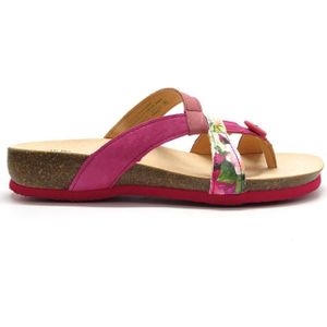 THINK! Dames Julia_3-000753 chroomvrij gelooide duurzame teenslippers, 5000 Fuxia/Combi, 41 EU, 5000 Fuxia combi, 41 EU