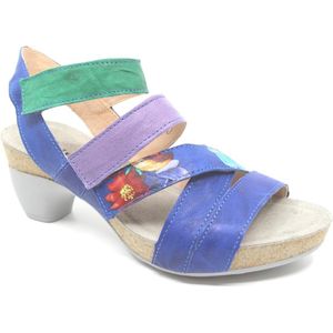 Think 3-000301-8010 Multicolor kleurige dames sandalen met hakje plantaardig gelooid leder