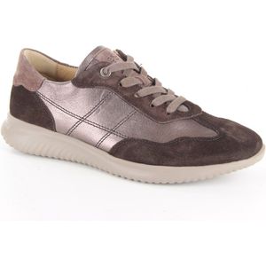 Hartjes - Breeze - Sportieve Dames Veterschoen - Donkerbruin/Brons - Leer/Suede