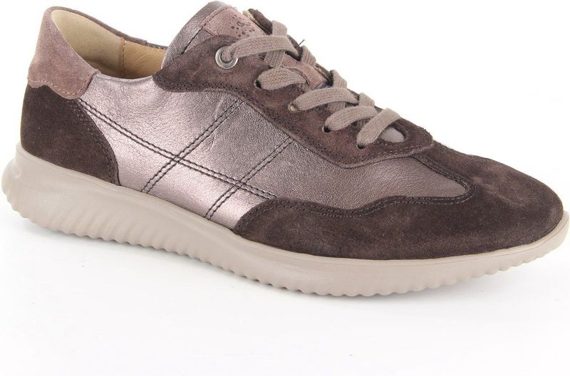 Hartjes - Breeze - Sportieve Dames Veterschoen - Donkerbruin/Brons - Leer/Suede