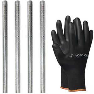 vasalat Draadstang M6 1000 mm gegalvaniseerde set, sterkteklasse 8,8 - schroefdraadstang met buitendraad DIN 976 - hoogwaardige metalen stang met schroefdraad - 4 stuks