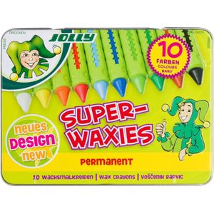 Jolly - Kleurpotloden - 10 SUPERWAXIES - Veelkleurig - Metalen Etui