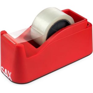 SAX Tape it Easy XXL eenhands plakbanddispenser extra zwaar, voor 1 x 50 mm band of 2 x 25 mm band, pakketbanddispenser met penhouder functie, antislip, incl. dubbelzijdig lemmet, rood