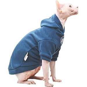 Sphynx Kattenkleding, katoen, zachte herfst- en winterjas, haarloze kattenjas voor Sphynx, Cornish Rex, Devon Rex, Peterbald kattenkleding (L, blauw)