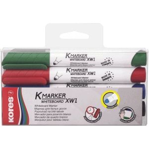 Kores Whiteboardmarker 3mm Rundspitze Set mit 4 Farben schwarz, blau,