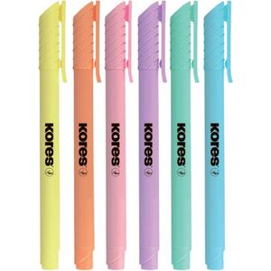 Tekstmarker Kores High Liner Pastel, beitelpunt 3mm, set 6 stuks