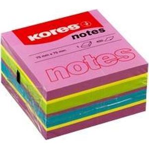 Kores Sticky Notes kubus veer, 4 neon kleuren, 75 x 75 mm, 1 kubus van 450 vellen