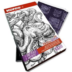 Kores - Tattoo Papier Hekto 216, Transfer Stencil Papier met Paarse Inkt, 21,5 x 36,8 cm, niet-toxisch en glutenvrij, Doos van 100 Vellen